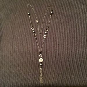 Black chain with rhinestone pendant necklace